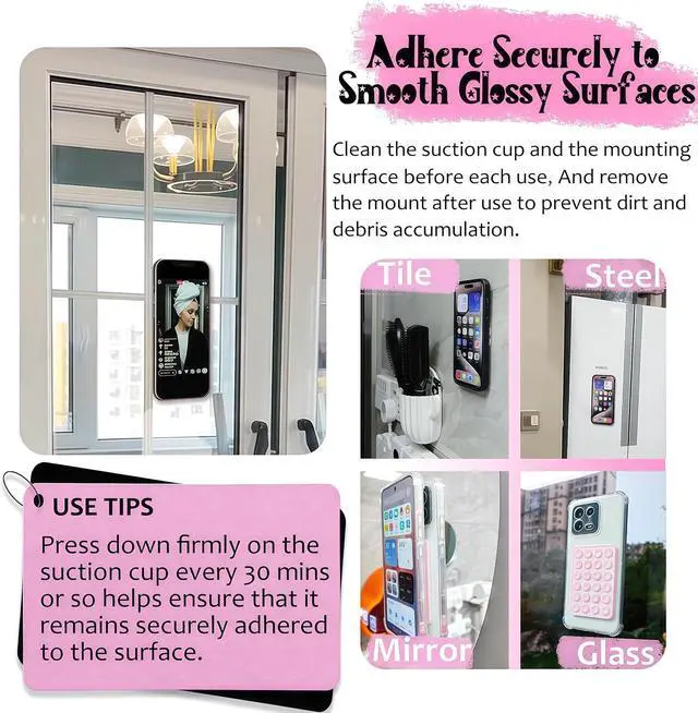 Alt view image 4 of 7 - Anteel Silicone Suction Phone Case Mount, Silicon Adhesive Phone Accessory for Smartphones, Hands-Free Mirror Shower Phone Holder for Selfies, Tiktok Videos (Translucent)