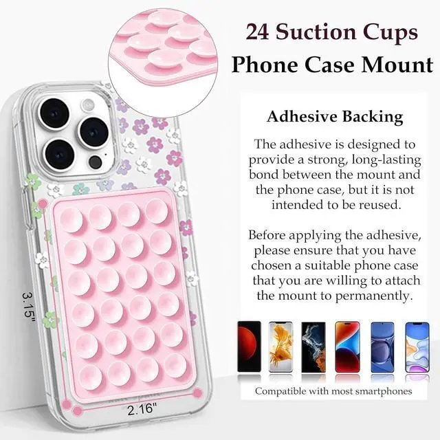 Alt view image 6 of 7 - Anteel Silicone Suction Phone Case Mount, Silicon Adhesive Phone Accessory for Smartphones, Hands-Free Mirror Shower Phone Holder for Selfies, Tiktok Videos (Translucent)