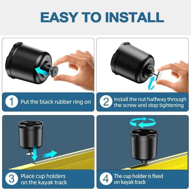 Alt view image 5 of 6 - Kayak Cup Holder with Rubber Tab, Multifunctional Kayak Water Bottle Holder Drink Holder, Phone Holder, Fishing Tool, Kayak Track Mount Install, Kayak Accessories for Fishing