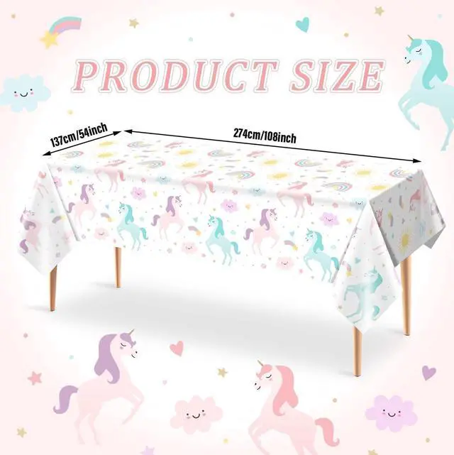 Alt view image 2 of 6 - Unicorn Birthday Disposable Tablecloths for Girls, 3pcs