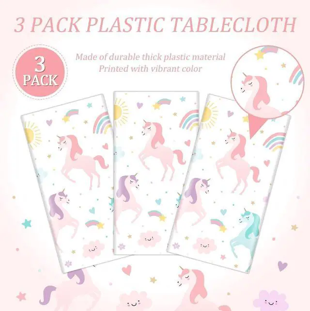 Alt view image 3 of 6 - Unicorn Birthday Disposable Tablecloths for Girls, 3pcs