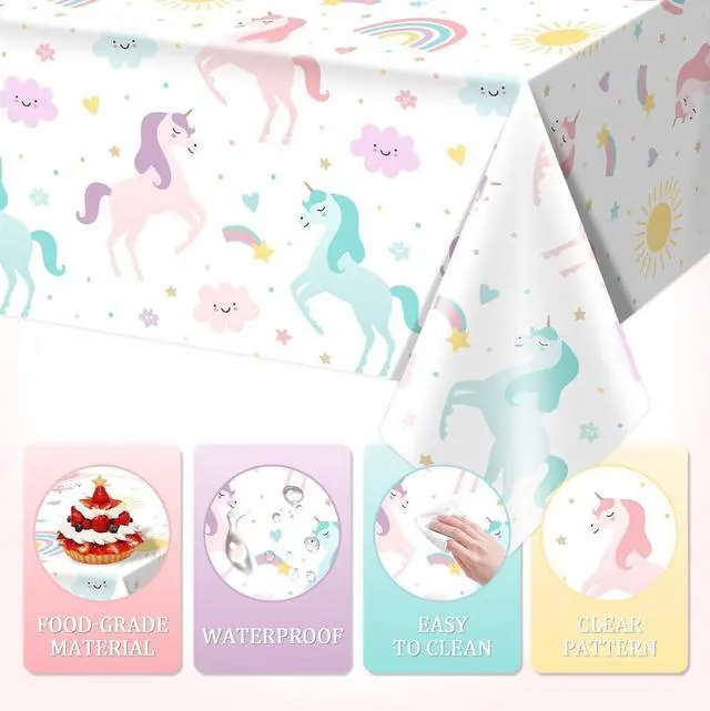 Alt view image 4 of 6 - Unicorn Birthday Disposable Tablecloths for Girls, 3pcs