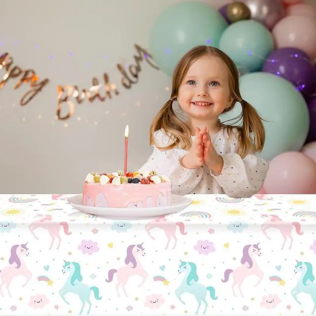 Alt view image 6 of 6 - Unicorn Birthday Disposable Tablecloths for Girls, 3pcs