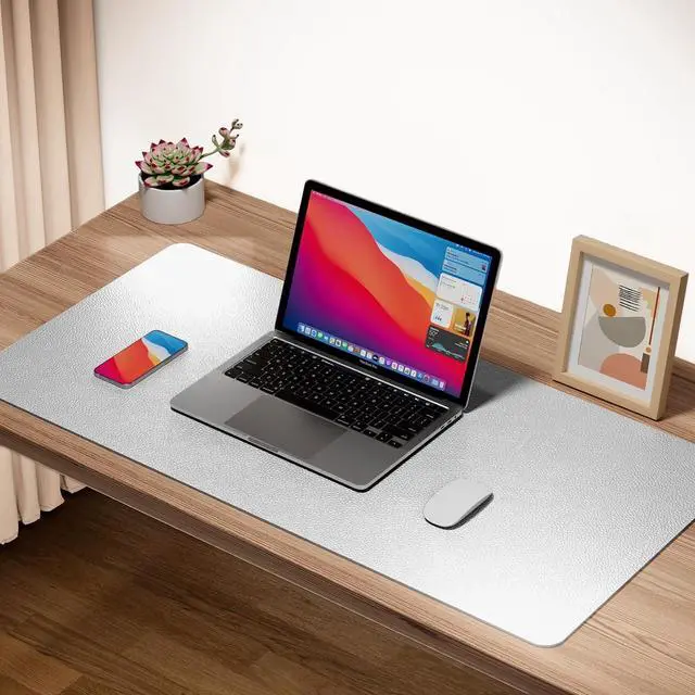 Alt view image 2 of 7 - Leather Desk Pad Protector,Non-Slip Mouse Pad,Laptop Desk Pad,Office Mouse Mat,Waterproof Leather Desk Blotter,Desk Writing Pad for Office and Home (S-Silver,24"x 14")