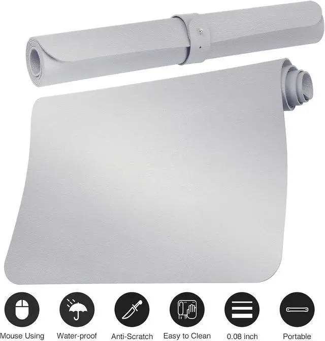 Alt view image 3 of 7 - Leather Desk Pad Protector,Non-Slip Mouse Pad,Laptop Desk Pad,Office Mouse Mat,Waterproof Leather Desk Blotter,Desk Writing Pad for Office and Home (S-Silver,24"x 14")