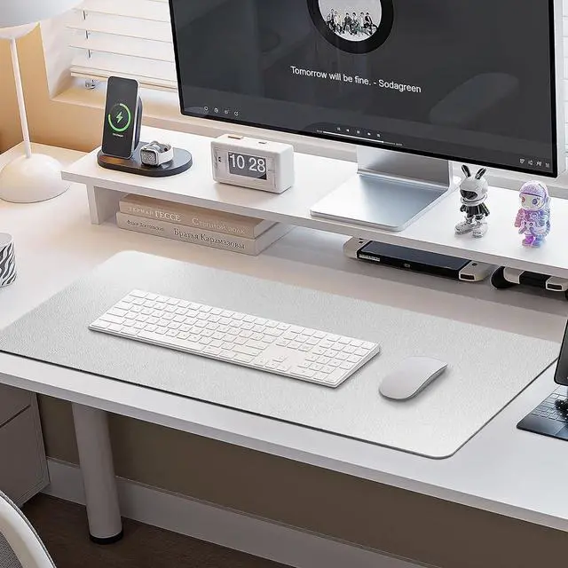 Alt view image 6 of 7 - Leather Desk Pad Protector,Non-Slip Mouse Pad,Laptop Desk Pad,Office Mouse Mat,Waterproof Leather Desk Blotter,Desk Writing Pad for Office and Home (S-Silver,24"x 14")