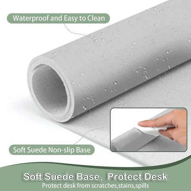 Alt view image 4 of 7 - Leather Desk Pad Protector,Non-Slip Mouse Pad,Laptop Desk Pad,Office Mouse Mat,Waterproof Leather Desk Blotter,Desk Writing Pad for Office and Home (S-Silver,24"x 14")