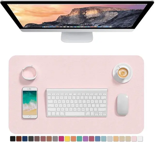 Alt view image 2 of 7 - Desk Pad, 23.6" x 13.8" PU Leather Desk Mat, M Extended Mouse Pad, Waterproof Desktop Blotter Protector, Non-Slip Ultra Thin Small Laptop Keyboard Writing Mat for Office Home, Pink