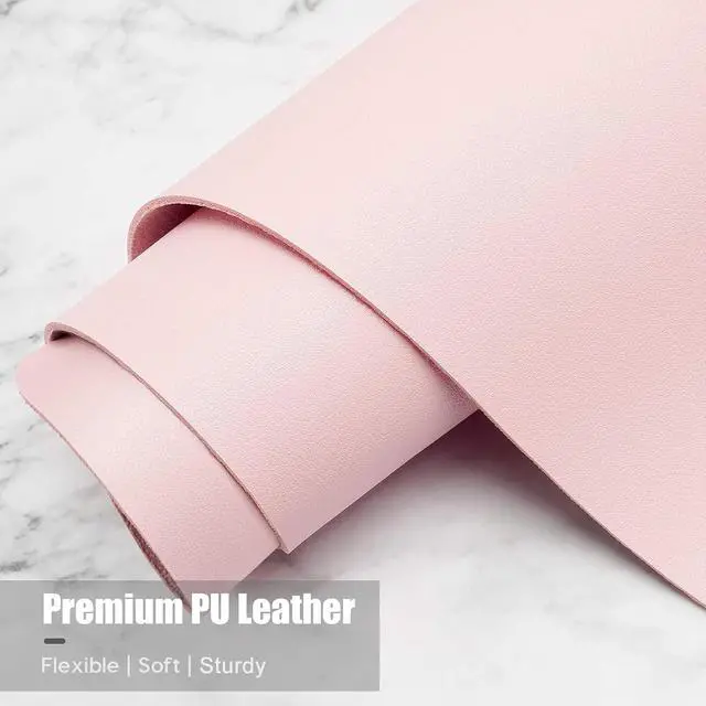 Alt view image 6 of 7 - Desk Pad, 23.6" x 13.8" PU Leather Desk Mat, M Extended Mouse Pad, Waterproof Desktop Blotter Protector, Non-Slip Ultra Thin Small Laptop Keyboard Writing Mat for Office Home, Pink