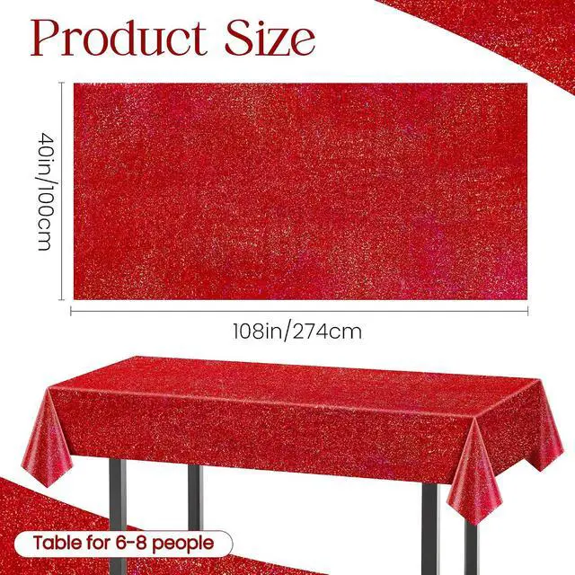 Alt view image 2 of 7 - 2 pcs Red Holographic Laser Tablecloths for Parties 40" x 108" Christmas Table Cloth Iridescence Shining Table Decoration For 4th July Graduation Patriotic Casino Night Theme Birthday Party Supplies