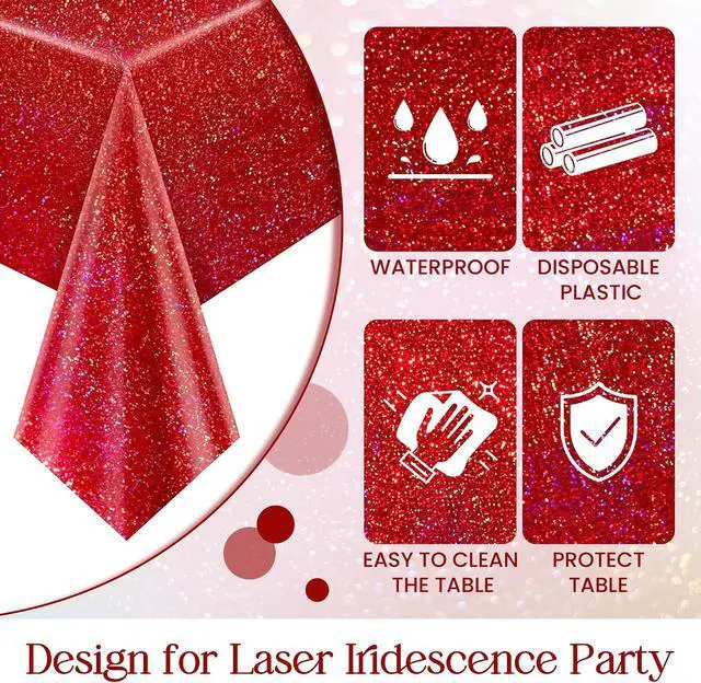 Alt view image 5 of 7 - 2 pcs Red Holographic Laser Tablecloths for Parties 40" x 108" Christmas Table Cloth Iridescence Shining Table Decoration For 4th July Graduation Patriotic Casino Night Theme Birthday Party Supplies