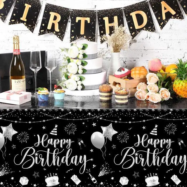 Alt view image 3 of 7 - 3 Pcs Plastic Happy Birthday Party Tablecloths,Black Silver