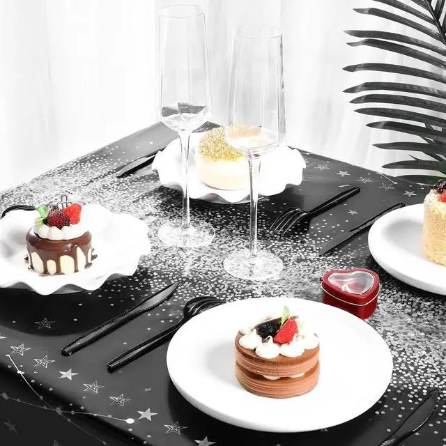 Alt view image 5 of 7 - 3 Pcs Plastic Happy Birthday Party Tablecloths,Black Silver