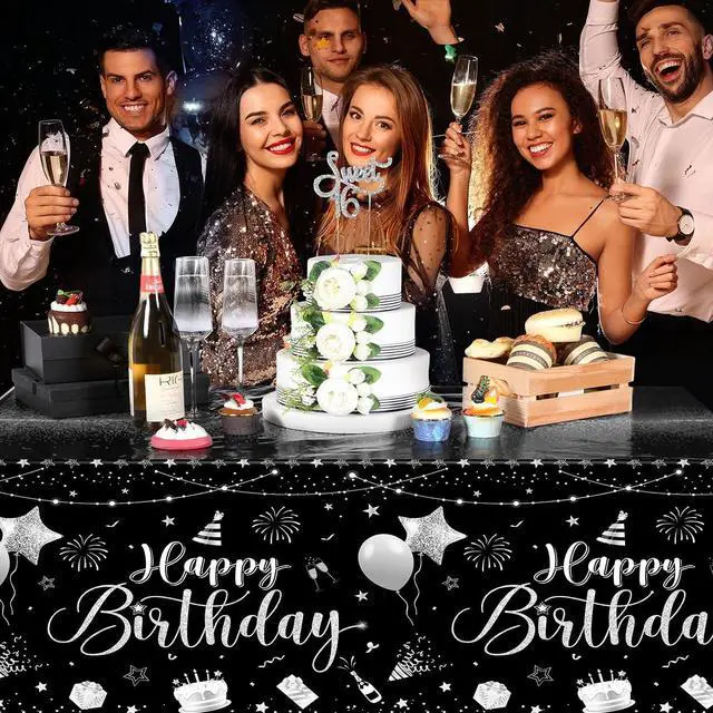 Alt view image 7 of 7 - 3 Pcs Plastic Happy Birthday Party Tablecloths,Black Silver