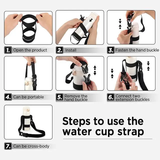 Alt view image 2 of 7 - Water Bottle Holder Strap Sling, for Owala FreeSip 24 32 40 oz, Hydro Flask, Cirkul, Yeti, Stanley Flip, Universal Water Bottles, with Carabiner, for Walking Curise Travel (Bottle Excluded)