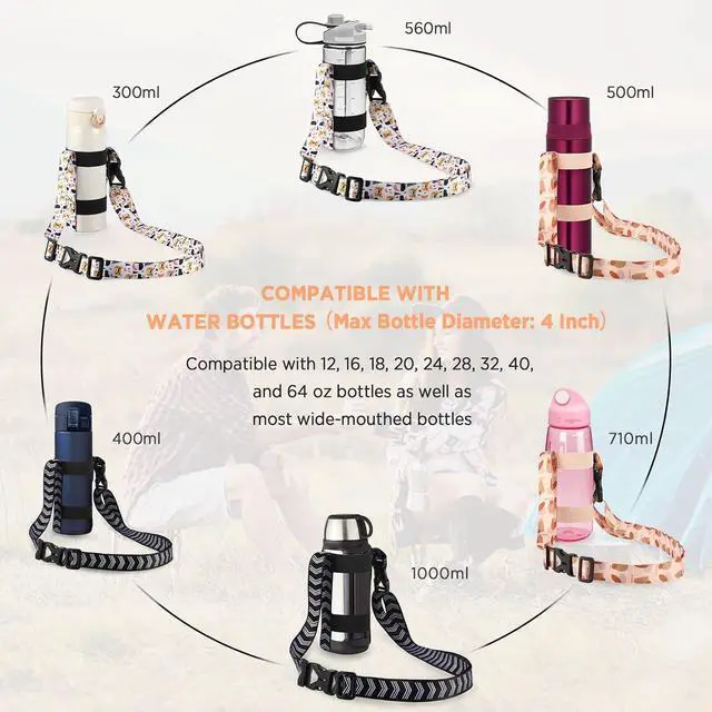 Alt view image 6 of 7 - Water Bottle Holder Strap Sling, for Owala FreeSip 24 32 40 oz, Hydro Flask, Cirkul, Yeti, Stanley Flip, Universal Water Bottles, with Carabiner, for Walking Curise Travel (Bottle Excluded)