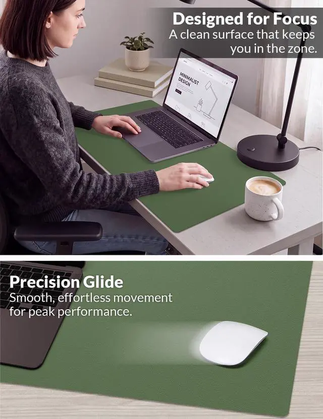 Alt view image 4 of 7 - Leather Desk Pad Protector, 27.5" x 12",Olive Green Desk Mat