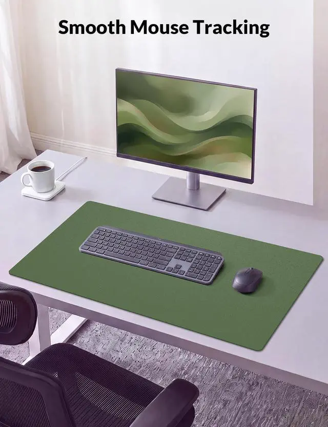 Alt view image 6 of 7 - Leather Desk Pad Protector, 27.5" x 12",Olive Green Desk Mat