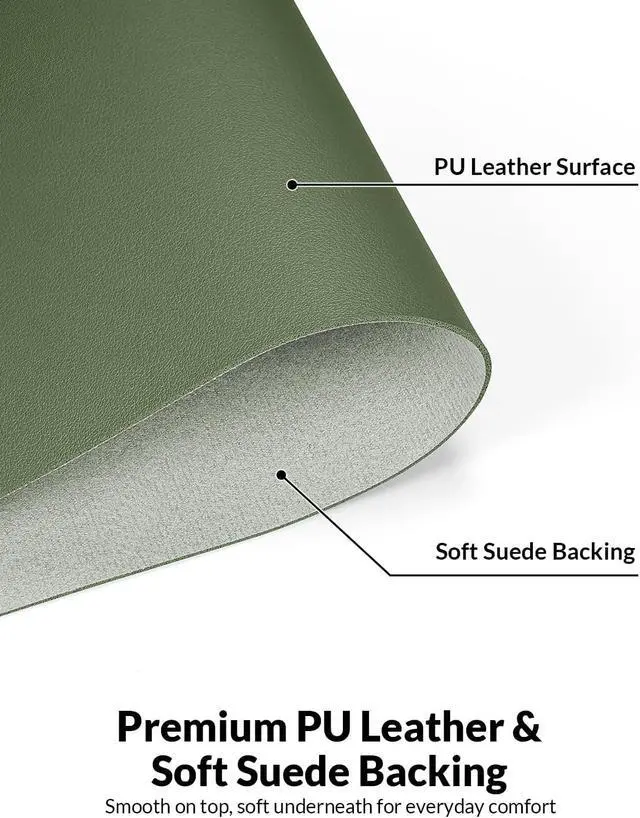 Alt view image 2 of 7 - Leather Desk Pad Protector, 27.5" x 12",Olive Green Desk Mat