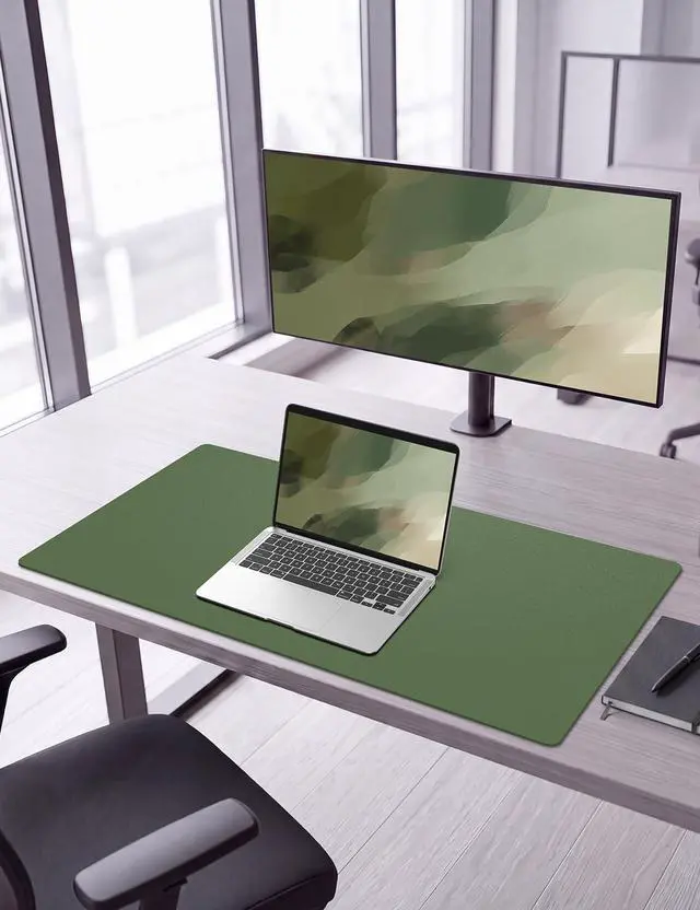 Alt view image 7 of 7 - Leather Desk Pad Protector, 27.5" x 12",Olive Green Desk Mat
