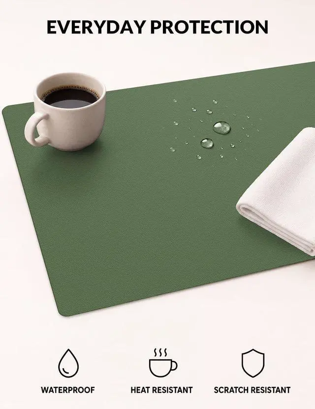 Alt view image 3 of 7 - Leather Desk Pad Protector, 27.5" x 12",Olive Green Desk Mat
