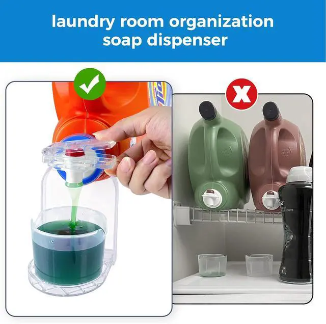 Alt view image 2 of 6 - Laundry Detergent Dispenser Cup Holder & Nozzle Force-Saving Switch, Drip Catcher, Soap Dispenser, laundry room organization decor (Clear 2 Pack)