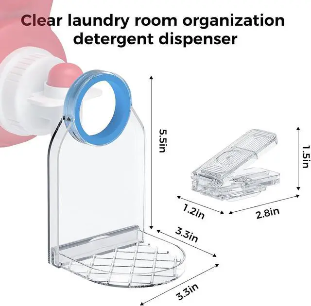 Alt view image 4 of 6 - Laundry Detergent Dispenser Cup Holder & Nozzle Force-Saving Switch, Drip Catcher, Soap Dispenser, laundry room organization decor (Clear 2 Pack)