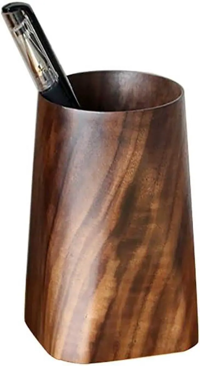 Alt view image 2 of 4 - Durable Whole Piece Black Walnut Pencil Wood Pen Holder Wooden Desktop Pencil Cup Office Supplies Organizer Caddy Stand, 75x75x120mm
