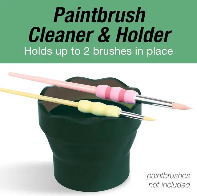 Alt view image 2 of 7 - Clic & Go Artist Water Cup, Dark Green - Travel-Friendly Collapsible Brush Cleaner Tool with Brush Stand, Scalloped Rim, Non-Slip Base, Portable Palette & Rinser