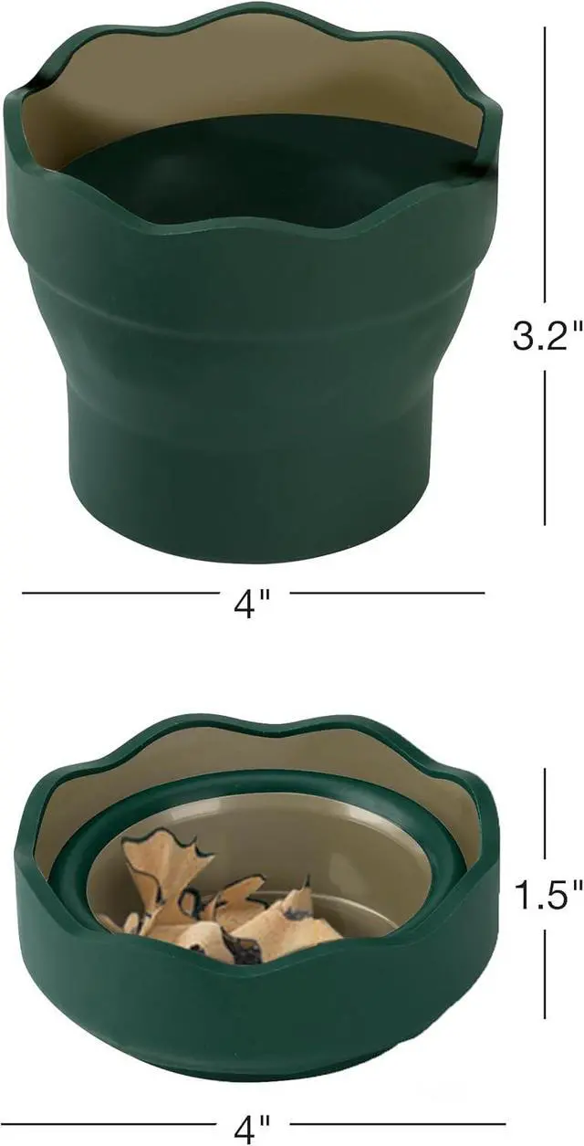 Alt view image 7 of 7 - Clic & Go Artist Water Cup, Dark Green - Travel-Friendly Collapsible Brush Cleaner Tool with Brush Stand, Scalloped Rim, Non-Slip Base, Portable Palette & Rinser