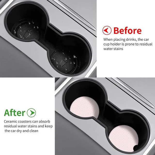 Alt view image 4 of 7 - Cute Fashion Polka Dot Car Coasters 2 Pack for Cup Holders, 2.56 Inch Finger Notch Retro 70's Style Ceramics Heat Resistant Anti Slip Cork Base Car Drinks Coasters Auto Accessories-Pink