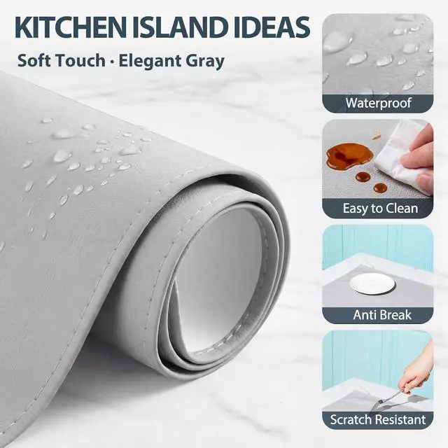 Alt view image 3 of 6 - 47'' x 31.5'' Large Countertop Protector Mat, Painting & Craft Mat for Desk or Floor, Waterproof Heat Resistant PU Leather Tabletop Cover Protector for Kitchen Dining Room, Gray