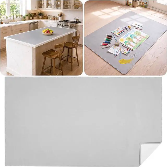 Main image of 47'' x 31.5'' Large Countertop Protector Mat, Painting & Craft Mat for Desk or Floor, Waterproof Heat Resistant PU Leather Tabletop Cover Protector for Kitchen Dining Room, Gray