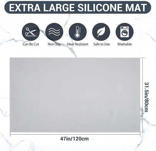 Alt view image 2 of 6 - 47'' x 31.5'' Large Countertop Protector Mat, Painting & Craft Mat for Desk or Floor, Waterproof Heat Resistant PU Leather Tabletop Cover Protector for Kitchen Dining Room, Gray