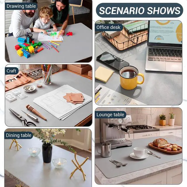 Alt view image 6 of 6 - 47'' x 31.5'' Large Countertop Protector Mat, Painting & Craft Mat for Desk or Floor, Waterproof Heat Resistant PU Leather Tabletop Cover Protector for Kitchen Dining Room, Gray
