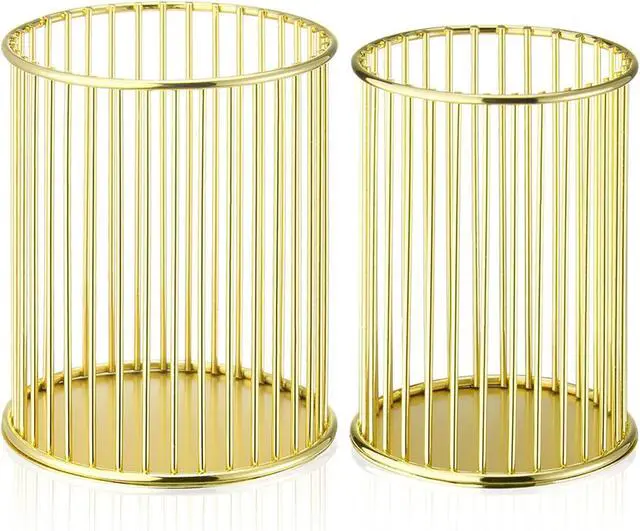 Main image of 2 Sets Metal Pen Holder for Desk, Makeup Brushes Cup Holder, Pencil Holders, Pen cup, Home and Office Organizer, Gold