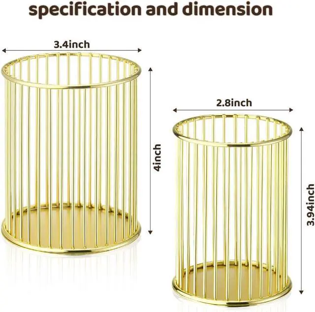 Alt view image 2 of 6 - 2 Sets Metal Pen Holder for Desk, Makeup Brushes Cup Holder, Pencil Holders, Pen cup, Home and Office Organizer, Gold