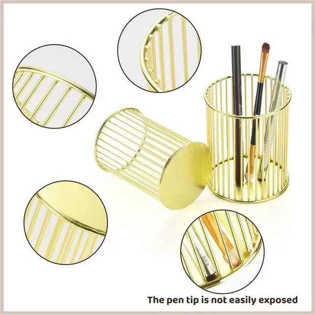 Alt view image 3 of 6 - 2 Sets Metal Pen Holder for Desk, Makeup Brushes Cup Holder, Pencil Holders, Pen cup, Home and Office Organizer, Gold