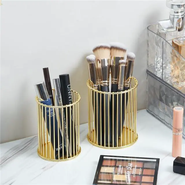 Alt view image 5 of 6 - 2 Sets Metal Pen Holder for Desk, Makeup Brushes Cup Holder, Pencil Holders, Pen cup, Home and Office Organizer, Gold