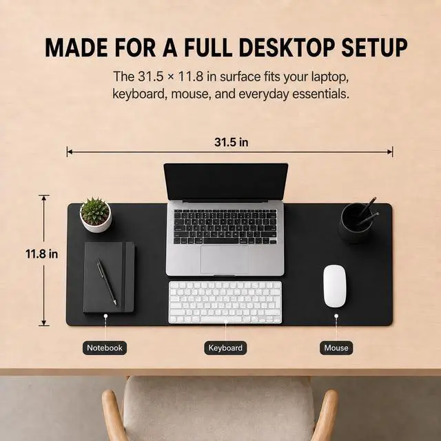 Alt view image 5 of 6 - Large Gaming Mouse Pad Desk Mat for Gamer, 31.5" x 11.8", Black PU
