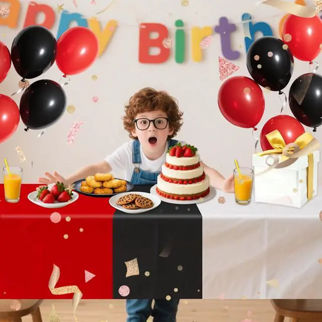 Alt view image 6 of 7 - 2pcs Red and White Cartoon Anime Party Tablecloth, 108x180cm/43x71in