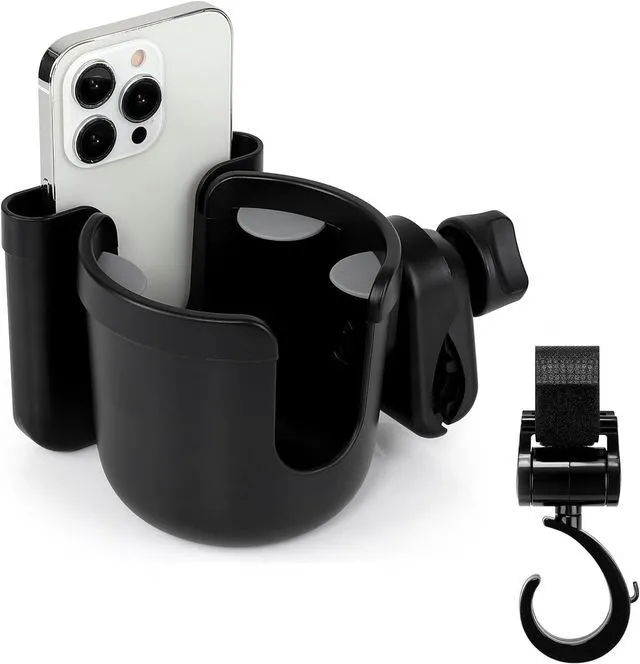 Main image of Wheelchair Cup Holder and Hook, 2-in-1 Walker Cup Holder Attachment, Universal Drinks Holder for Stroller, Scooter, Rollator, Walker, Wheelchair Accessory