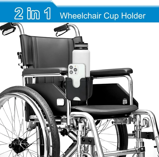 Alt view image 5 of 7 - Wheelchair Cup Holder and Hook, 2-in-1 Walker Cup Holder Attachment, Universal Drinks Holder for Stroller, Scooter, Rollator, Walker, Wheelchair Accessory