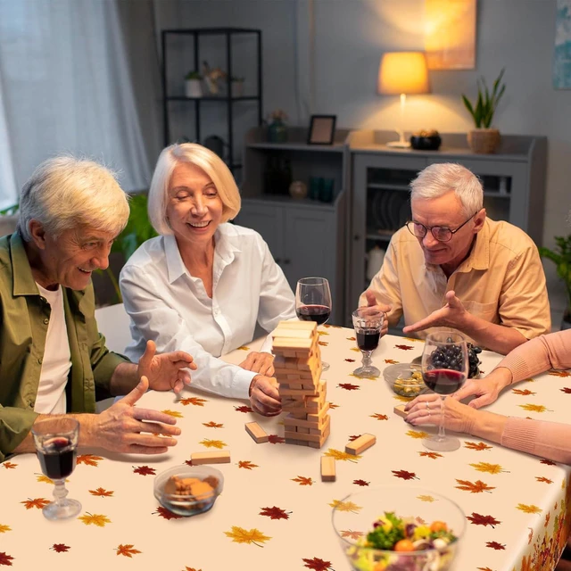 Alt view image 7 of 7 - 3-Piece 54 x 108 Inch Fall Harvest Plastic Tablecloth - Autumn Maple Leaves Disposable Rectangle Table Cover for Thanksgiving Day Parties, Dinners, and Celebrations, Indoor Outdoor Table Decorations