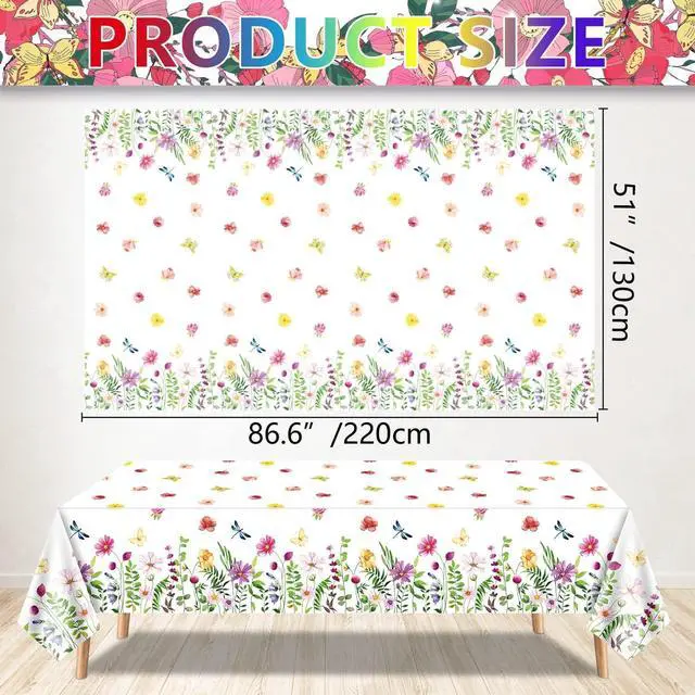 Alt view image 2 of 7 - 4 Pack SPring Floral Tablecloth Wild Flowers Table Cloth Plastic Spring Floral Table Cloth Flower Disposable Table Cover for Flower Wedding, Babyshower, Birthday Party Decorations 51 x 86 Inches