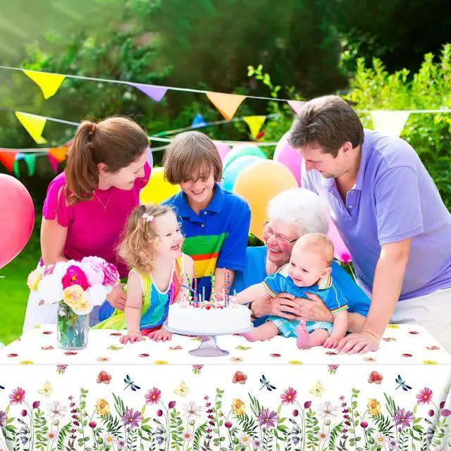 Alt view image 3 of 7 - 4 Pack SPring Floral Tablecloth Wild Flowers Table Cloth Plastic Spring Floral Table Cloth Flower Disposable Table Cover for Flower Wedding, Babyshower, Birthday Party Decorations 51 x 86 Inches