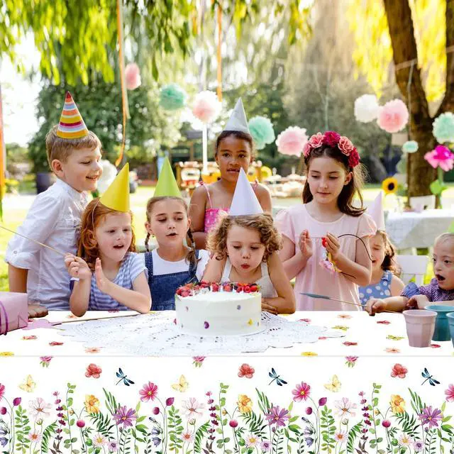 Alt view image 5 of 7 - 4 Pack SPring Floral Tablecloth Wild Flowers Table Cloth Plastic Spring Floral Table Cloth Flower Disposable Table Cover for Flower Wedding, Babyshower, Birthday Party Decorations 51 x 86 Inches