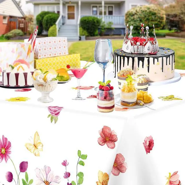 Alt view image 6 of 7 - 4 Pack SPring Floral Tablecloth Wild Flowers Table Cloth Plastic Spring Floral Table Cloth Flower Disposable Table Cover for Flower Wedding, Babyshower, Birthday Party Decorations 51 x 86 Inches