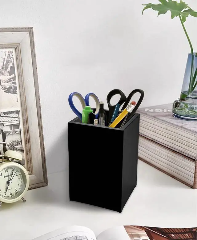 Alt view image 2 of 7 - 2 Pack Black Acrylic Pencil Pen Holder Cup,Desk Accessories Holder,Makeup Brush Storage Organizer,Modern Design Desktop Stationery Organizer for Office School Home Supplies,2.6x 2.6x 4 inches