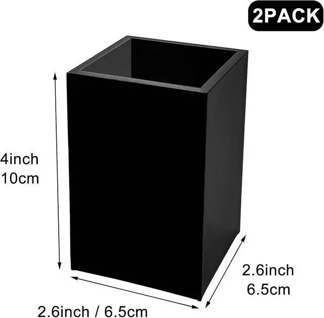 Alt view image 3 of 7 - 2 Pack Black Acrylic Pencil Pen Holder Cup,Desk Accessories Holder,Makeup Brush Storage Organizer,Modern Design Desktop Stationery Organizer for Office School Home Supplies,2.6x 2.6x 4 inches